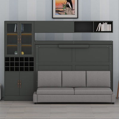 Lit escamotable mural Murphy avec canapé intégré, tablettes, ports USB et éclairage intégré