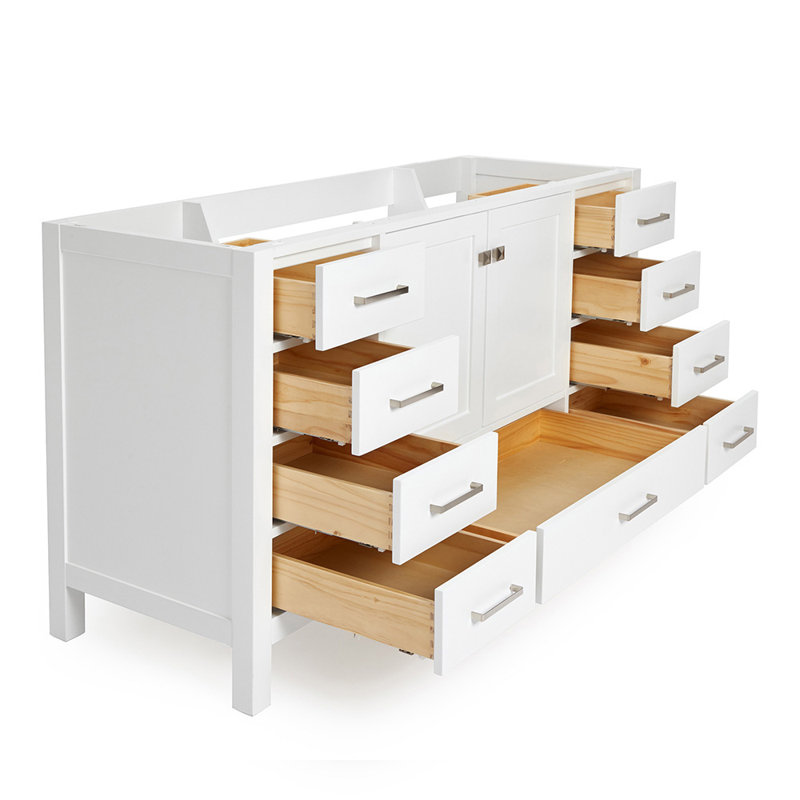 Cambridge 60'' W Single Bathroom Vanity Base, Brushed Nickel, White