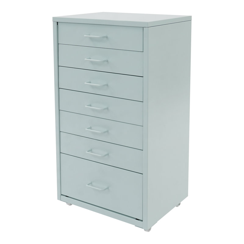 Table de chevet mobile avec 7 tiroirs, Bleu