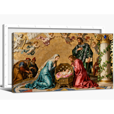 Grand art mural de la Nativité - Oh Sainte Nuit, décoration murale, scène de la Nativité, art mural sur toile pour le salon, photos de Noël de la Nativité pour le mur, cadre en toile tendue, 24 po x 48 po