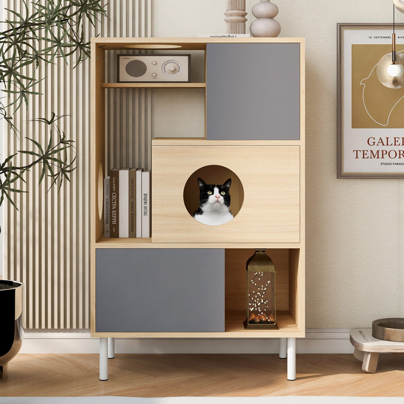 Cat Litter Box Enclosure With Bookcase