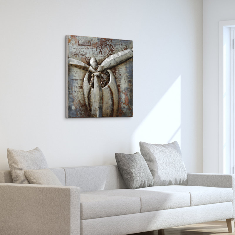 Retro Airplane Mixed Media Iron Wall Art on Canvas