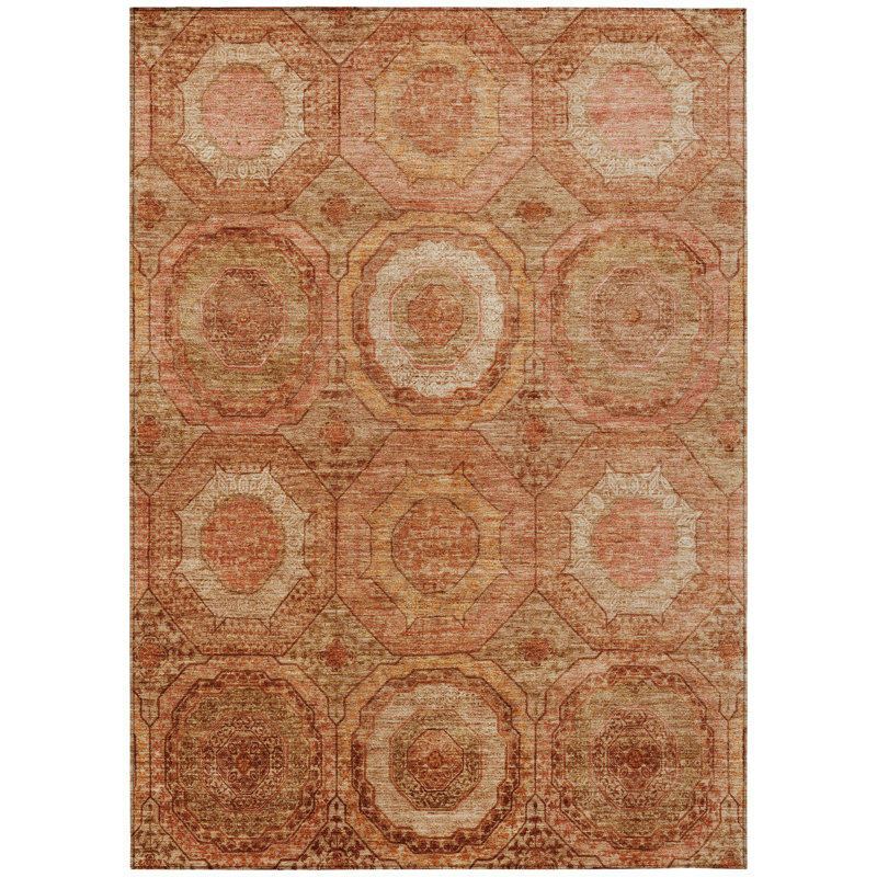 Machine Washable Indoor/Outdoor Xhevrie Terracotta Rug, Rectangle 2'6" x 3'10"