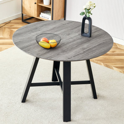 Table de salle à manger et table de bout Modern Plateau de table en bois aggloméré de 42 po de diamètre, pieds en métal noir, convenant à la maison et au bureau
