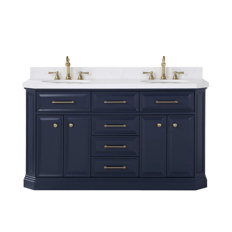 Palace 60" Carrara Quartz Countertop Bath Vanity in Monarch Blue with Faucet