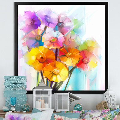 Gerbera jaune et rose, bouquet de roses - reproduction de cadre photo sur toile