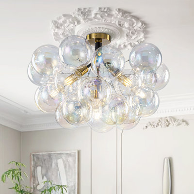 6 - Light Cluster Iridescent Glass Ball Bubble Ceiling Light