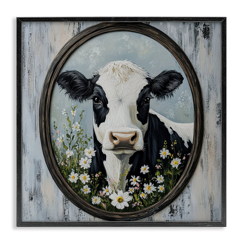 Estampe numérique classique de la vache et de la marguerite, dessin de Petal Prints Design, H 12 po x l 12 po