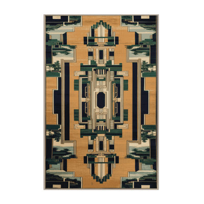 Machine Washable Art Deco Brown Area Rug