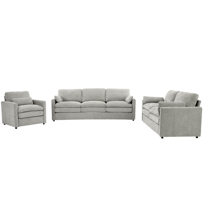 Ensemble de canapé en chenille confortable pour 6 personnes avec coussins double couche Jacob, Gris clair