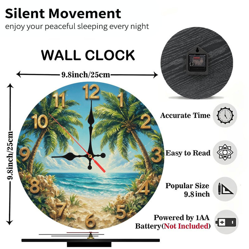 Tropical Beach Clock With Palms