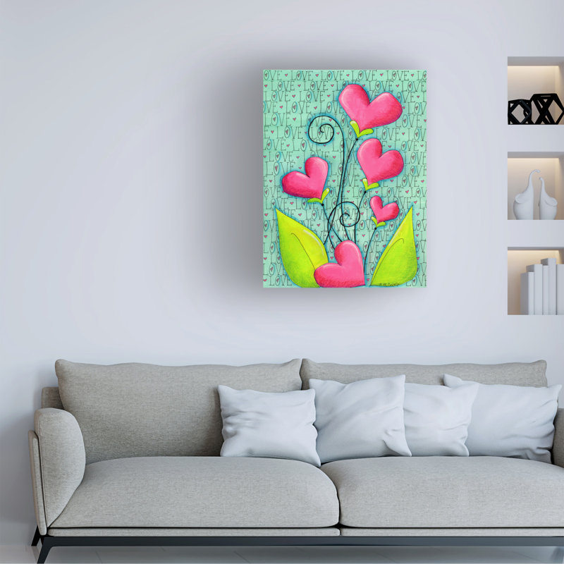 Art mural sur toile tendue - "Bouquet de cœur" par Maureen Lisa Costello pour décoration de salon, de chambre à coucher ou de bureau - 14 x 19