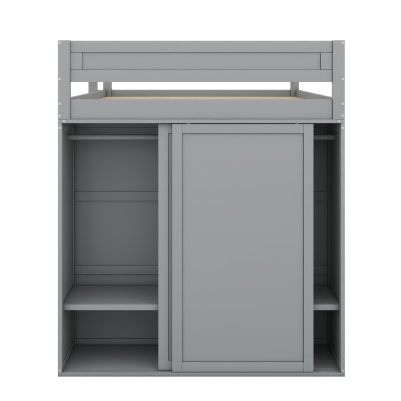 Lit mezzanine avec placards et bureau à 2 tiroirs avec armoire, gris