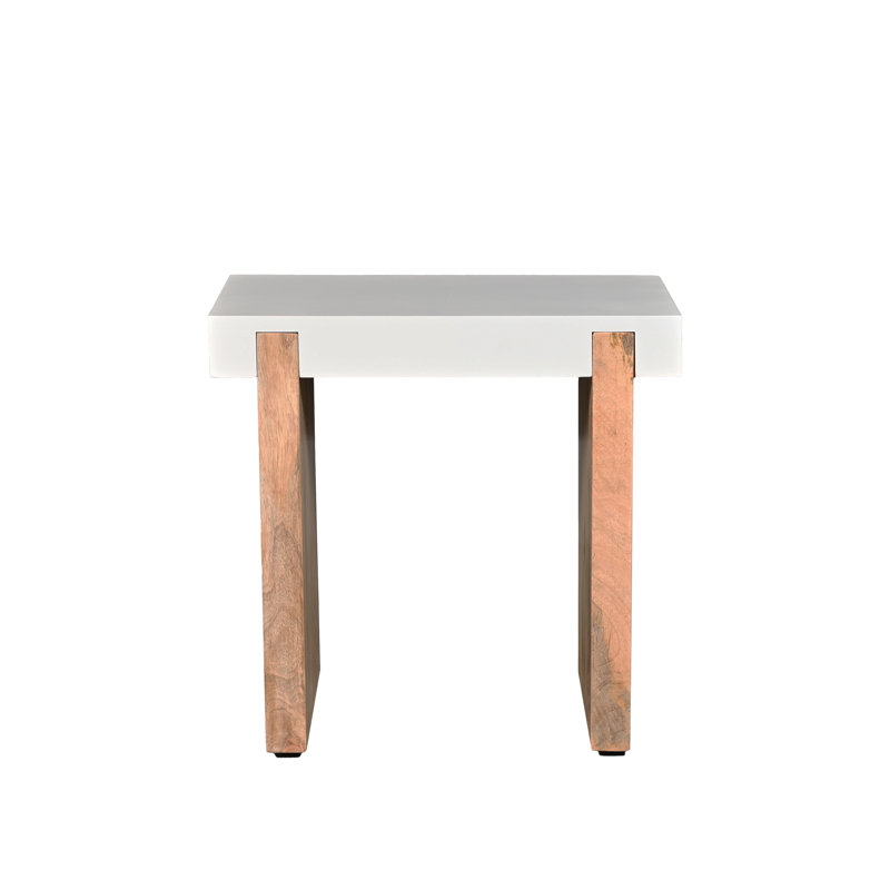  Table d'appoint blanche et brun naturel avec structure en traîneau - l 20 po