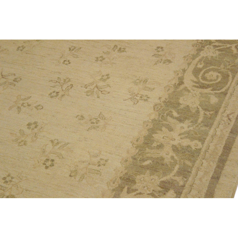 Fien Oriental Handmade Hand-Knotted Rectangle 9'2" x 11'10" Wool Area Rug in Beige