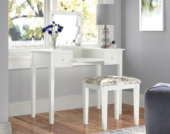 white minimal makeup vanity