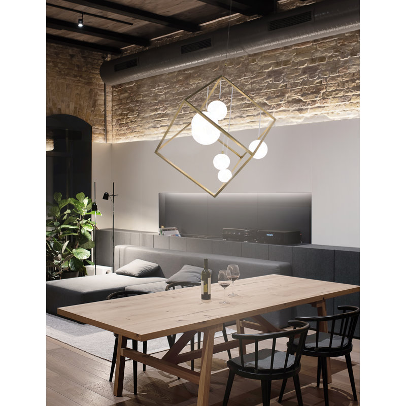 Lustre géométrique unique à 6 lumières, Laiton brossé