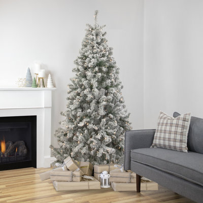 Arbre de Noël artificiel pin enneigé 12 pi avec lumières claires 12 pi