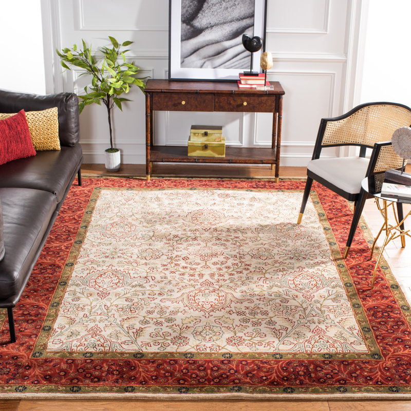 Tapis ivoire / rouille en laine touffeté à la main Griswold, Rectangle 7 pi 6 po x 9 pi 6 po