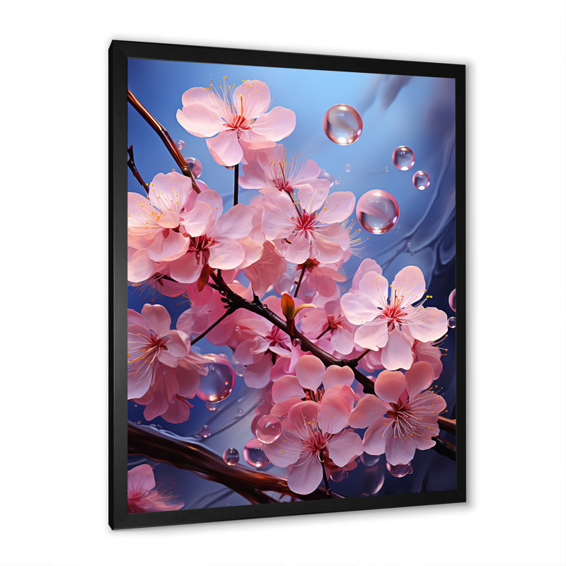 Fleur de cerisier rose, joyau de jardin IV - art mural cerisier en fleurs, Cadre simple noir, H 20 po x l 12 po x P 1 po