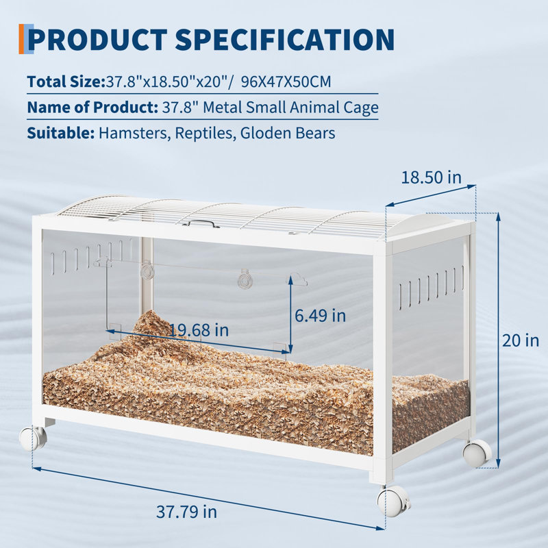 Cage à hamster avec cadre en métal, conception résistante à la mastication, imperméable, facile à assembler et cage à roulettes