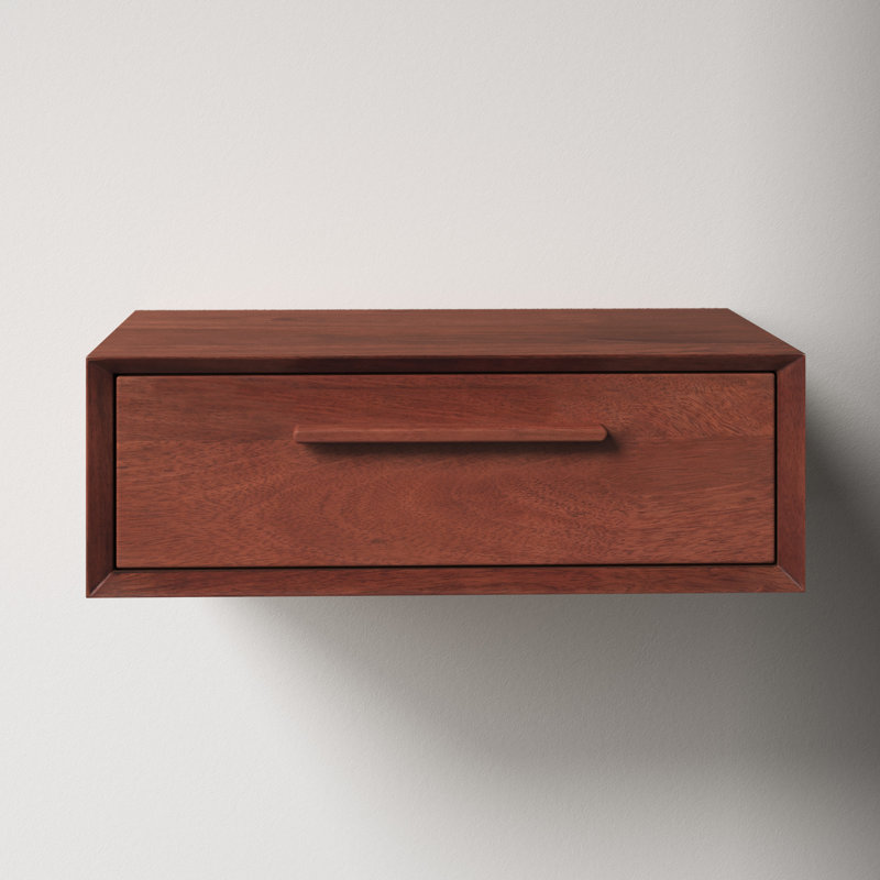 Geoffry Mango Floating Shelf with Drawer, Walnut Brown