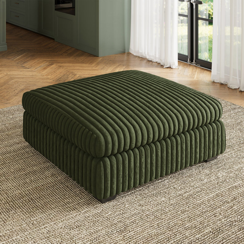 Knaack Velvet & Plush Wide Corduroy Ottoman, Large Seat with Removable Cushion Cover, Green Plush Corduroy