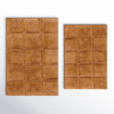 Sandcliff Checkered Cotton Non-Skid Machine Washable 2 Piece Bathroom Rug Set
