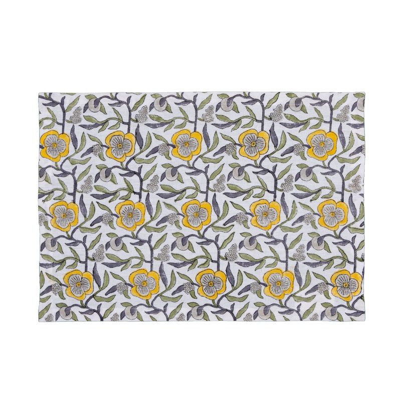 Three Petal Flowers Table Placemat 14x20 Inch, Gold