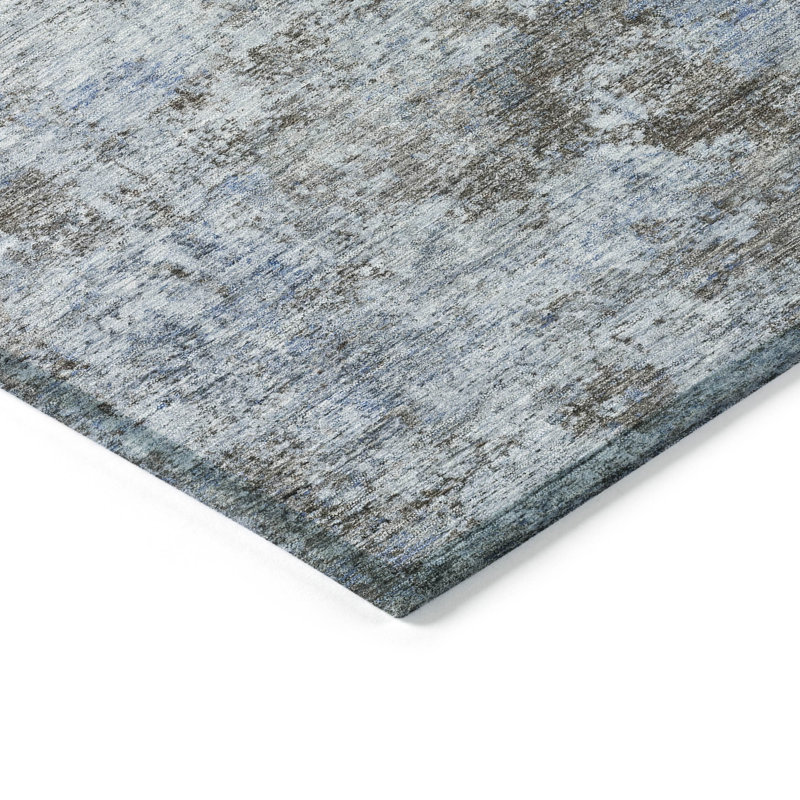 Tapis bleu intérieur / extérieur lavable à la machine Xhevrie, Rectangle 10 pi x 14 pi