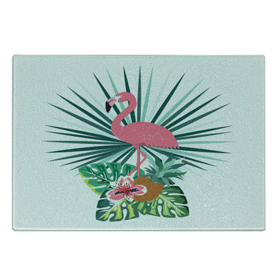 Ambesonne Exotic Tempered Glass Cutting Board Pineapple Flamingo Botany Multicolor