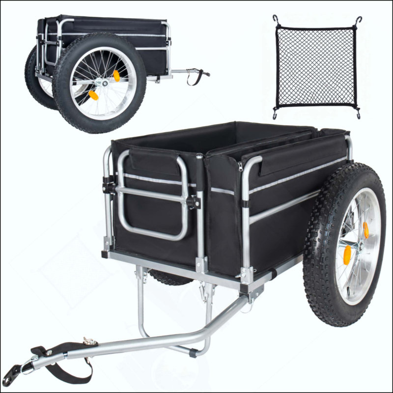 Remorque de chargement de vélo Fat Tyres améliorée, chariot de chariot à vélo robuste de capacité de charge de 150 lb, rangement compact pliable, système d'attache sécuritaire universel, pour le camping, l'épicerie et le transport