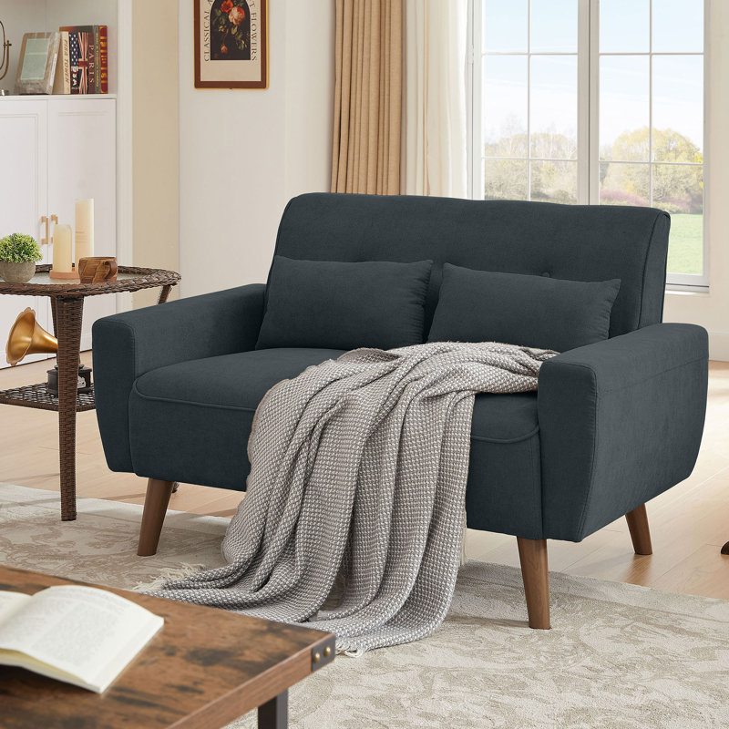48.43" W Small Upholstered Loveseat Couch, Dark Gray