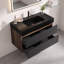 Meuble-lavabo flottant mural moderne de 36 po de couleur brun avec lavabo à surface solide noir mat, tiroirs souples-131320886-131320890