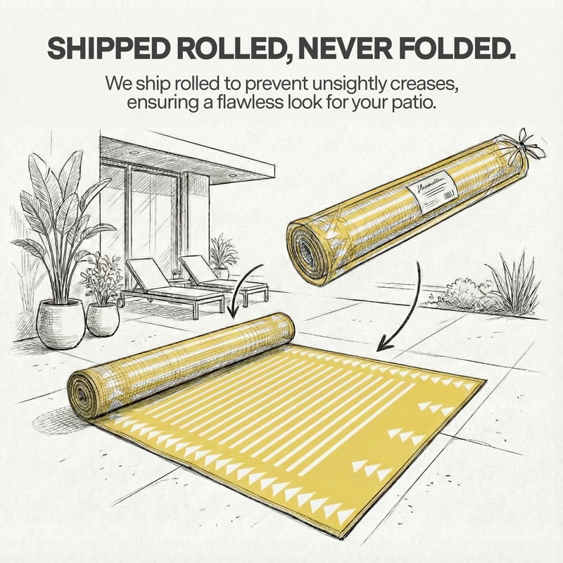  Ivin  Outdoor Rug Recycled Plastic Waterproof Patio - Yellow, Rectangle 5' x 8'