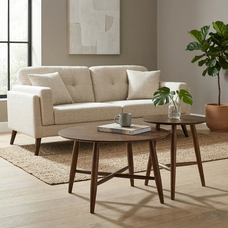 Sander Round Wooden Coffee Table Set, Walnut