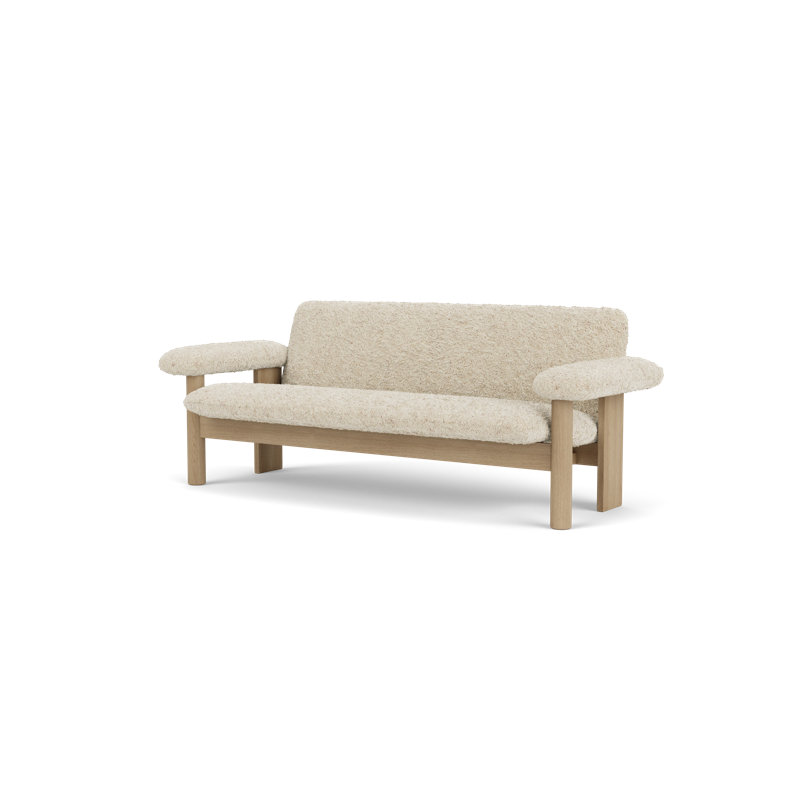 Brasilia Loveseat, Natural Oak, Sahara Sheepskin