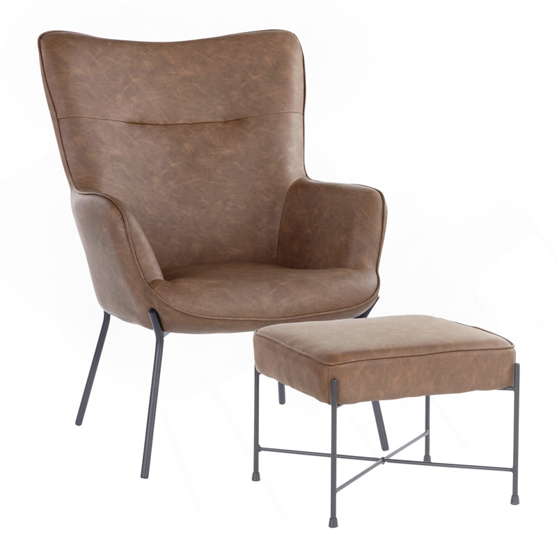 Ensemble de fauteuil et repose-pieds Izzy Industrial en métal noir et similicuir espresso par Lumisource