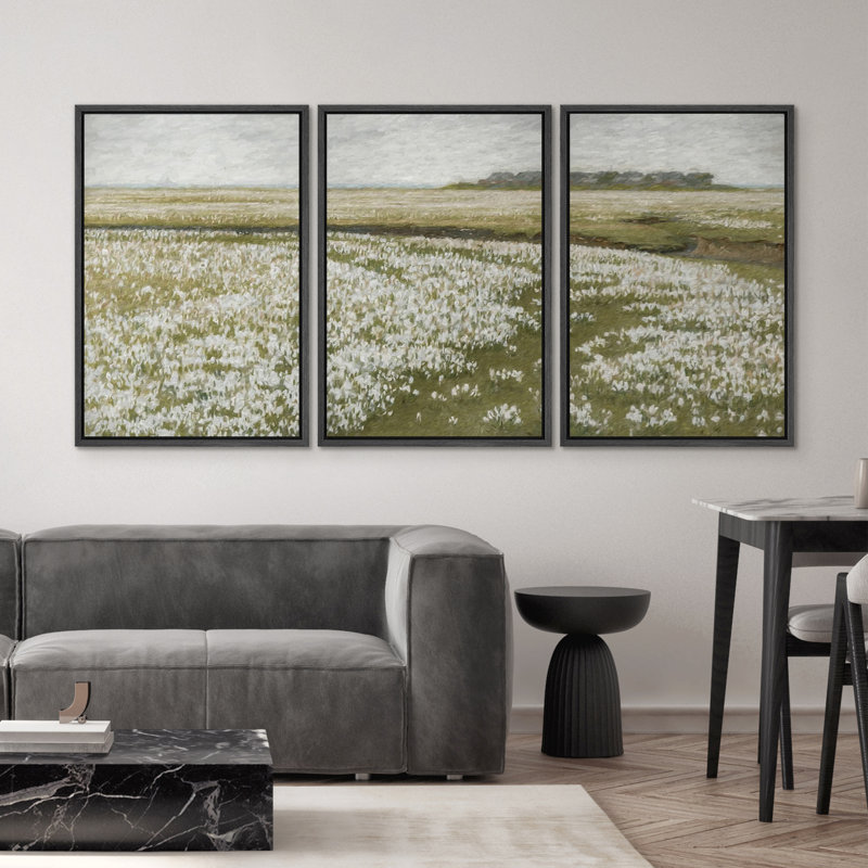 3 pièces, peinture sur toile à cadre flottant, Noir, H 36 po x l 72 po x P 1,5 po