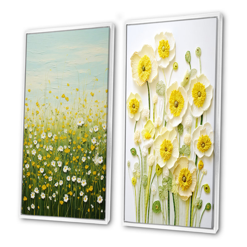 «Buttercups Minimalisme Dream - Buttercups», ensemble de 2 reproductions d'art mural, Cadre flottant blanc, H 28 po x l 25 po