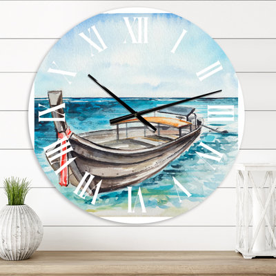 Little Boat At The Shore - Nautical & Coastal wall clock