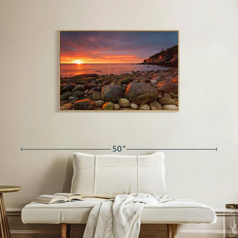 Lever de soleil au parc national d'Acadia, Cadre flottant en bois naturel, 37 po x 25 po
