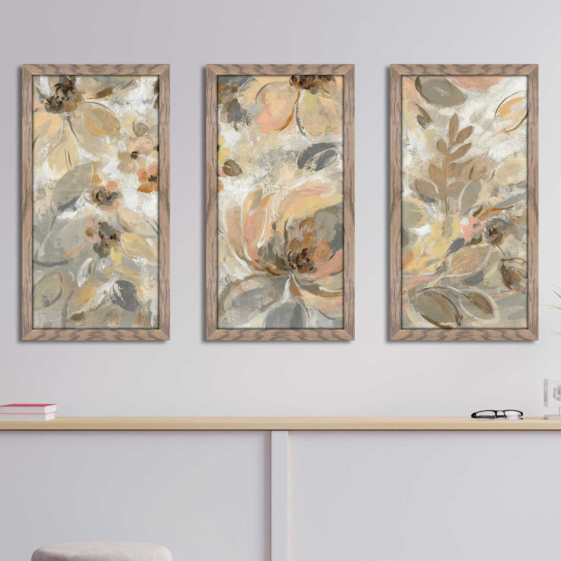 Ivoire floral - peinture sur cadre 3 pièces, L 52,5 po x H 33,5 po x P 1 po