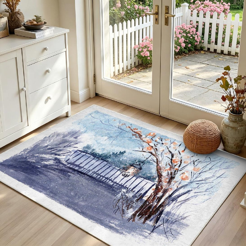 Tapis d'intérieur blanc lavable à la machine, style aquarelle vintage, Rectangle 39 po x 63 po