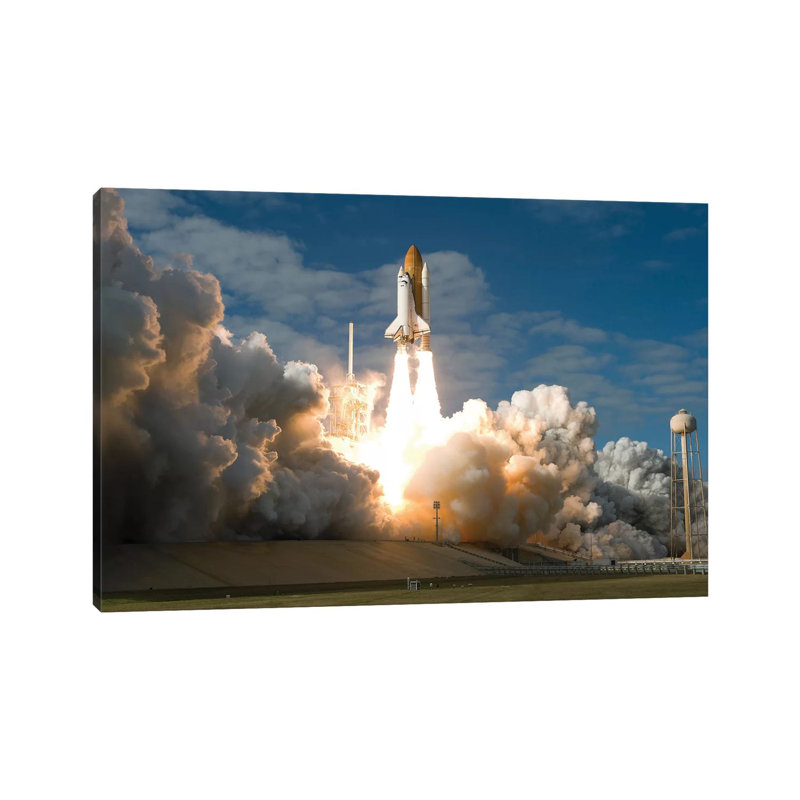 Space Shuttle Atlantis Lifts Off From Its Launch Pad At Kennedy Space Center, Florida II by Stocktrek Images - Wrapped Canvas Print