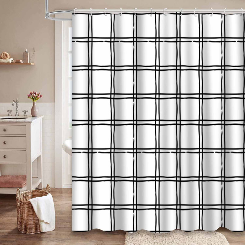 Rideau de douche abstrait noir avec 12 crochets, L 72 po x l 84 po
