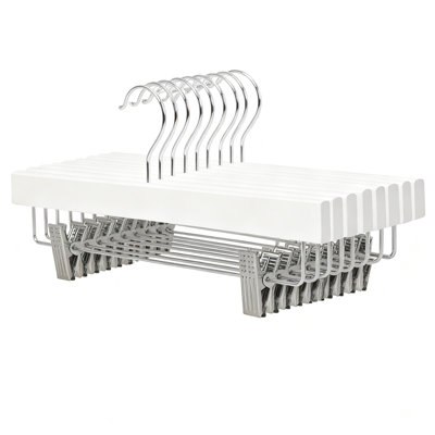 Durable Wooden Pants And Skirt Hangers With Clips, Closet Organizer, 10-Pack (White)