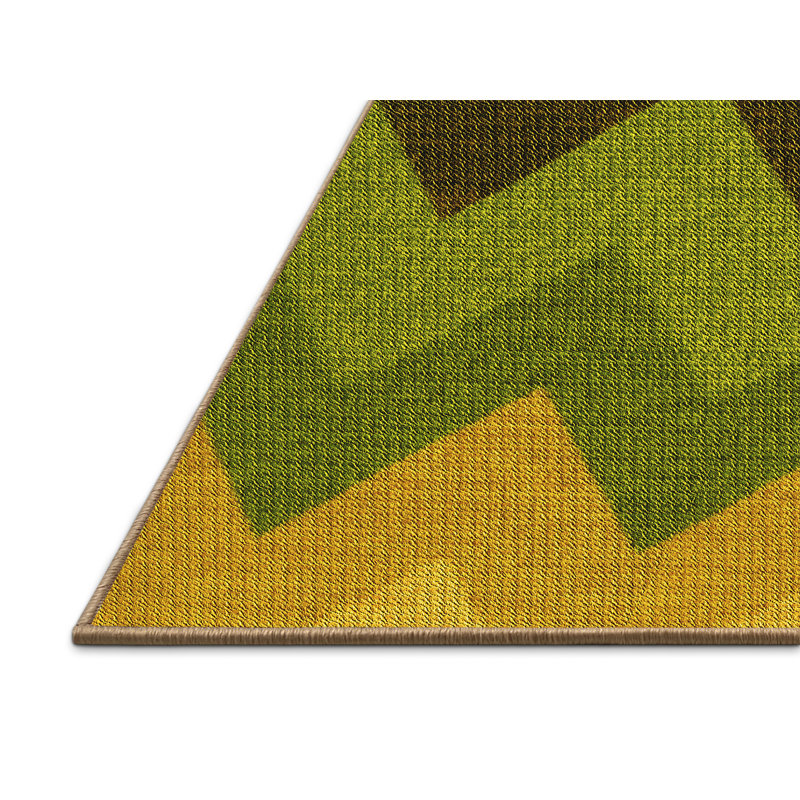 Tapis vert / orange / jaune à chevrons, Rectangle 5 pi x 8 pi
