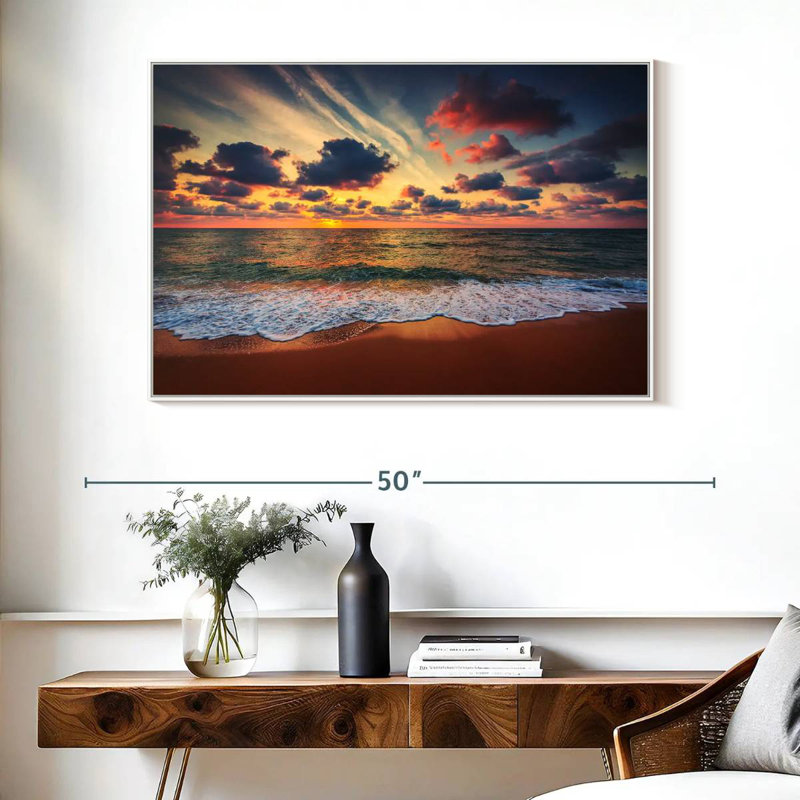 Coucher de soleil d'été, Cadre flottant blanc, 40 po x 27 po