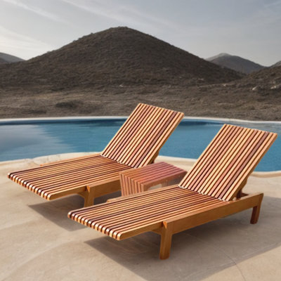 Outdoor beach pool Solid wood lounge chairs Outdoor Solid Wood Chaise Lounge Set